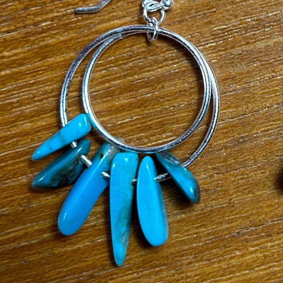 New Turquoise & Sterling Silver Double Ring Earrings - Picture 3 of 3